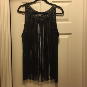 ✨Black Leather Fringe Top✨